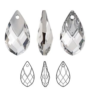 Drop 24pk crystal light chrome, Swarovski® 22x12mm pendant metallic cap pear 6565