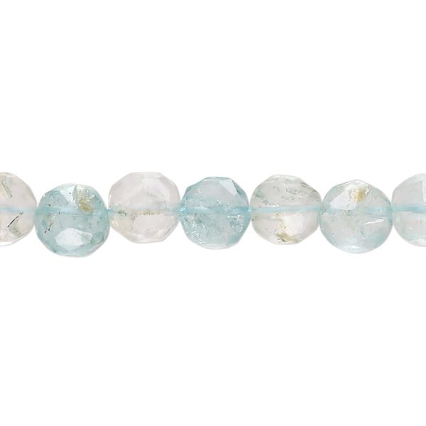 Aquamarine / goshenite 1pkg1, hand-cut faceted puffed flat round bead light 15 inch 7-9mm image number 0