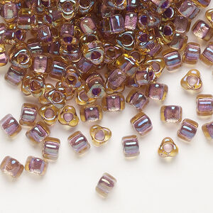 Seed bead, Miyuki 1pkg10g, glass, #5 triangle, transparent lilac inside dyed color amber yellow (TR-1167)