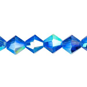 Bead 1pk translucent medium blue AB, Celestial Crystal® 10mm bicone 8 inch