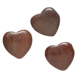 Red jasper 1pkg3, half-drilled puffed heart bead natural, 18-20mm