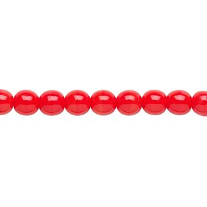 Bead, Czech glass druk, opaque orange, 6mm round. Sold per 15-1/2" to 16" strand.