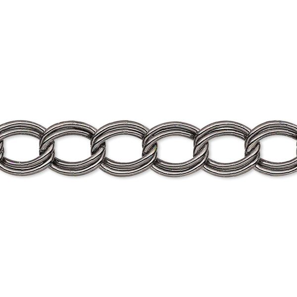 Chain, gunmetal-plated steel, 8mm double curb. Sold per pkg of 5 feet. image number 0