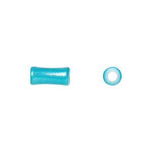 Bead, acrylic, pearlized turquoise blue, 12x6mm bamboo. Sold per pkg of 500.