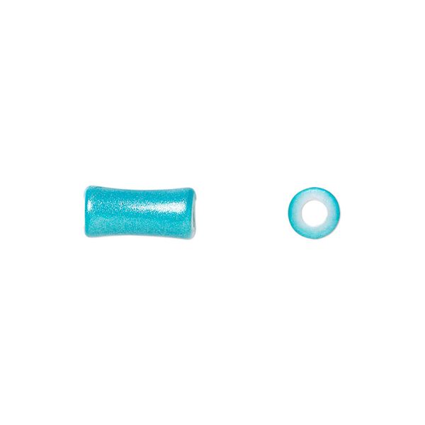 Bead, acrylic, pearlized turquoise blue, 12x6mm bamboo. Sold per pkg of 500. image number 0