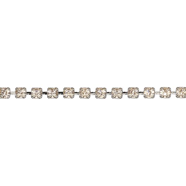 Cupchain, VINTAGE Crystal™, imitation rhodium-plated brass and crystal, light peach, 2.6mm round. Sold per pkg of 1 meter. image number 0