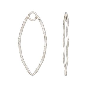 Focal, sterling silver, 32x15mm double-sided hammered textured marquise with loop. Sold per pkg of 2.