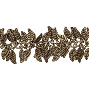 Chain 1pkg1 brass-plated leaf, 3.5mm 2-sided, antique brass 1 foot unfinished