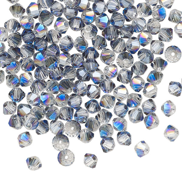 Bead, glass, translucent crystal light blue, 4mm faceted bicone. Sold per pkg of 144 (1 gross). image number 0