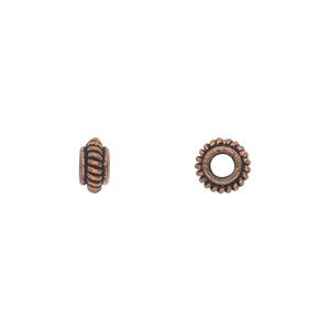 Bead, antique copper-plated copper, 7x4mm rondelle with rope pattern. Sold per pkg of 30.