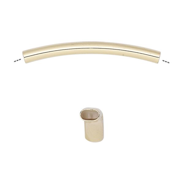 Bead, gold-finished brass, 34x5mm curved oval tube. Sold per pkg of 6. image number 0