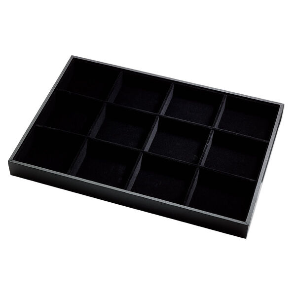 Display tray, leatherette and velveteen, black, 13-3/4 x 1-1/4 x 9-1/2 inches with 12-compartment insert. Sold individually. image number 0