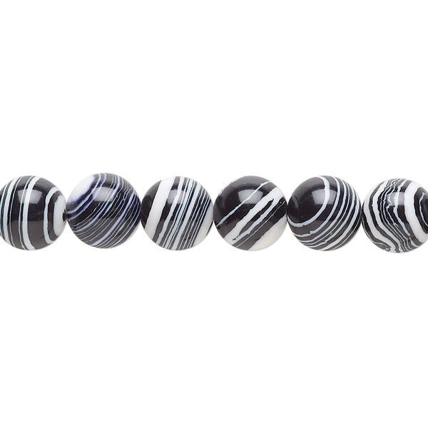 Bead, resin, black and white, 8mm round. Sold per 15-1/2" to 16" strand. image number 0