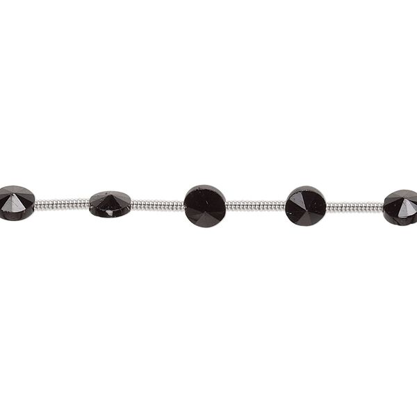 Black spinel 1pkg18, hand-cut faceted flat round bead natural 4-5mm image number 0