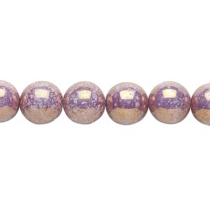 Bead, Czech glass druk, opaque mauve granite, 10mm round. Sold per 15-1/2" to 16" strand.