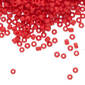 Seed bead, TOHO BEADS®, glass, pkg/250g, #8 round, opaque frosted cherry red (TR-08-45AF).