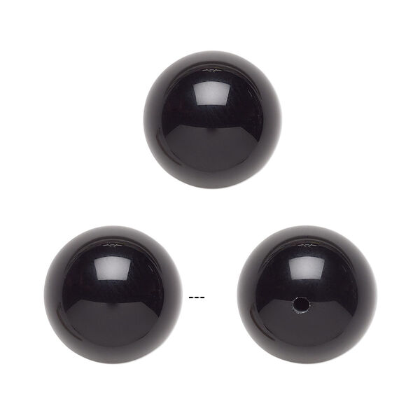 Bead, black onyx (dyed), 12mm half-drilled round, B grade, Mohs hardness 6-1/2 to 7. Sold per pkg of 2. image number 0