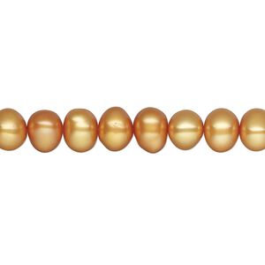 Pearl, cultured freshwater (dyed), burnt orange, 5-6mm semi-round, C- grade, Mohs hardness 2-1/2 to 4. Sold per 15-inch strand.