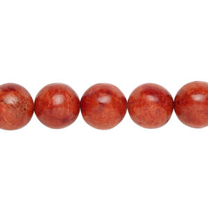 Sponge coral 1pkg1, round bead, 15.5-16 inch red 10-11mm