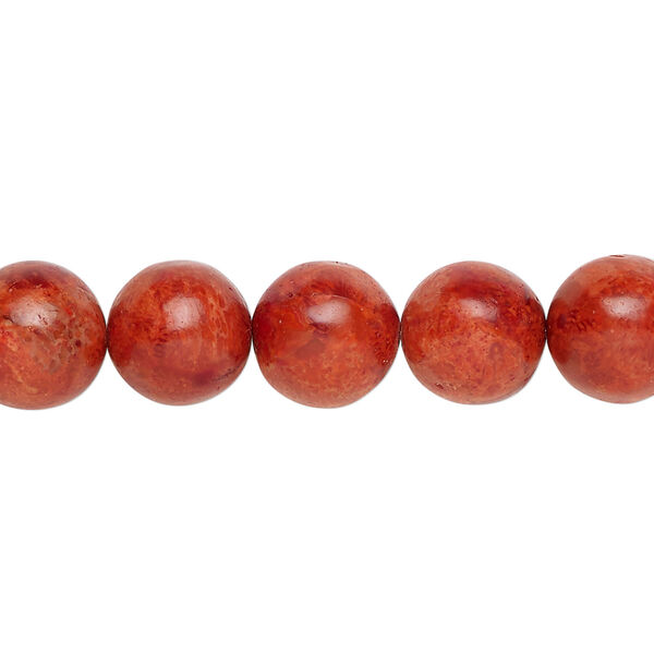 Sponge coral 1pkg1, round bead, 15.5-16 inch red 10-11mm image number 0