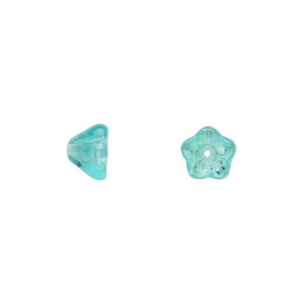 Bead, Czech pressed glass, light aqua, 8.5x6.5mm flower. Sold per 15-1/2" to 16" strand, approximately 80 beads. image number 0