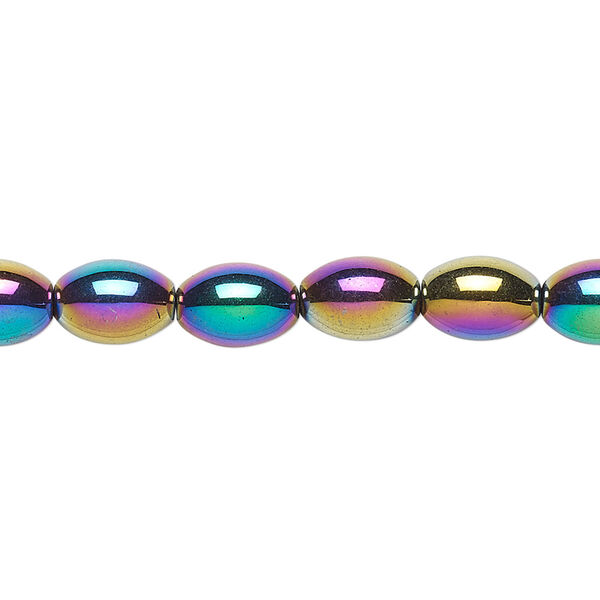 Bead, Hemalyke™ (man-made), rainbow, 9x6mm oval. Sold per 15-1/2" to 16" strand. image number 0