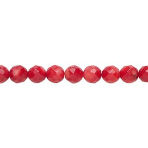 Bead, bamboo coral (dyed), red, 5mm faceted round, A- grade, Mohs hardness 3-1/2 to 4. Sold per 16-inch strand.