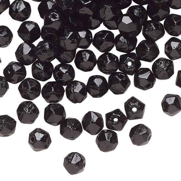 Bead, Czech pressed glass, opaque black, 6mm faceted round. Sold per 1-ounce pkg, approximately 145 beads. image number 0