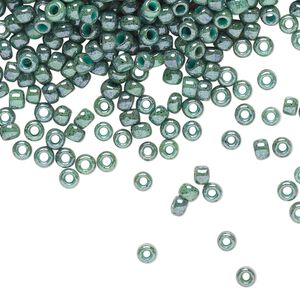 Seed bead, TOHO BEADS®, glass, pkg/50g, #8 round, opaque marbled turquoise blue (TR-08-1207).