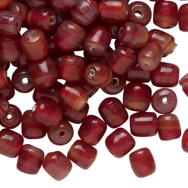 Bead, glass, translucent maroon, 7x6mm round tube. Sold per 2-ounce pkg, approximately 170 beads. image number 0