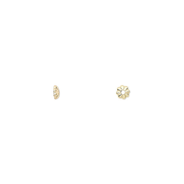 Bead cap, gold-plated brass, 3x1mm ribbed round, fits 2-4mm bead. Sold per pkg of 1,000. image number 0