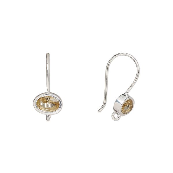 Ear wire fishhook 1pkg2 sterling silver / citrine, 15.5mm / 7.5x5.5mm oval / hand-cut / closed loop, 22 gauge 1 pair image number 0