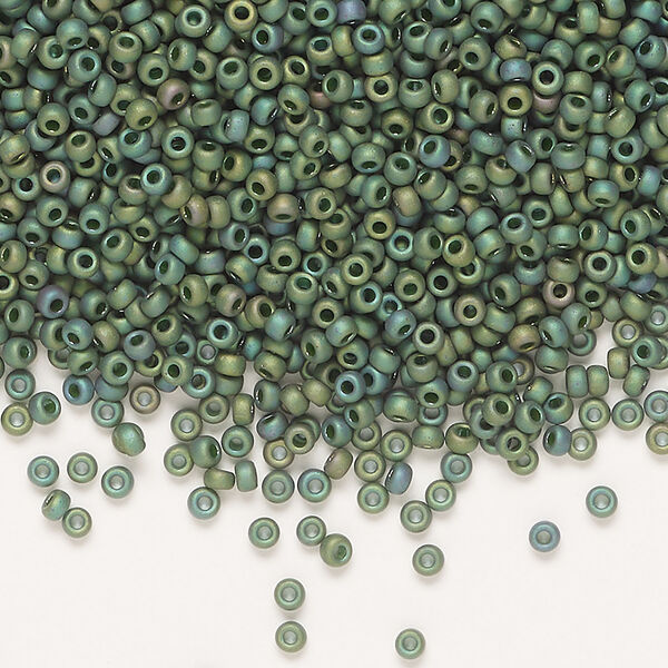 Seed bead, Miyuki 1pkg25g, glass, #11 rocaille, opaque matte gold luster sage green (RR-2031) image number 0