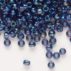 Seed bead, Miyuki, glass, pkg/250g, #6 rocaille, translucent night sky-lined luster crystal clear (RR-3539).