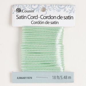 Cord, satin, mint green, 1mm round. Sold per 18-foot section.