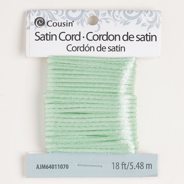 Cord, satin, mint green, 1mm round. Sold per 18-foot section. image number 0