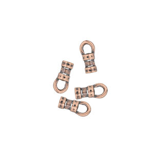 Crimp end 1pkg4 copper-plated pewter, 5x3mm tube / loop / 1.7mm inside diameter, antiqued / JBB Findings