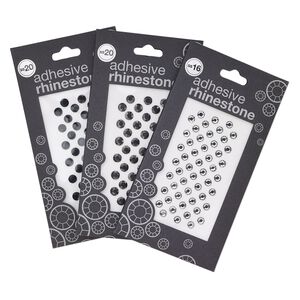 Flat back mix, self-adhesive acrylic, mixed colors, SS14-SS20 faceted round. Sold per 3-piece set.