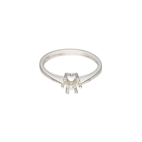 Ring, Sure-Set™, sterling silver, 5mm pre-notched 6-prong heart basket setting, size 7. Sold individually. image number 0