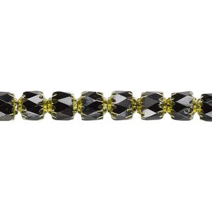 Bead, Czech glass, opaque jet and metallic green, 6mm round cathedral. Sold per 15-1/2" to 16" strand.