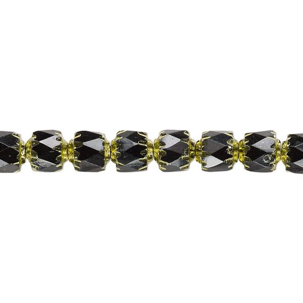 Bead, Czech glass, opaque jet and metallic green, 6mm round cathedral. Sold per 15-1/2" to 16" strand. image number 0