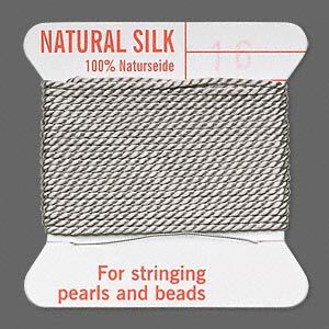 Thread, Griffin, silk, grey, size #16. Sold per 2-meter card (approximately 78 inches).