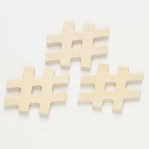 Focal 1pkg3, wood (natural), 3x1-3/4 inches "#" symbol.