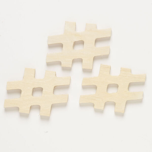 Focal 1pkg3, wood (natural), 3x1-3/4 inches "#" symbol. image number 0