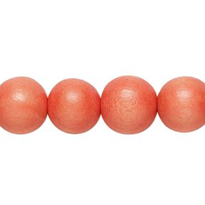 Bead, Taiwanese cheesewood (dyed / waxed), orange, 11-12mm round. Sold per pkg of (2) 15-1/2" to 16" strands.
