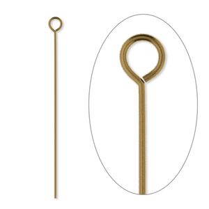 Eye pin, antique gold-plated brass, 1-1/2 inches, 24 gauge. Sold per pkg of 500.