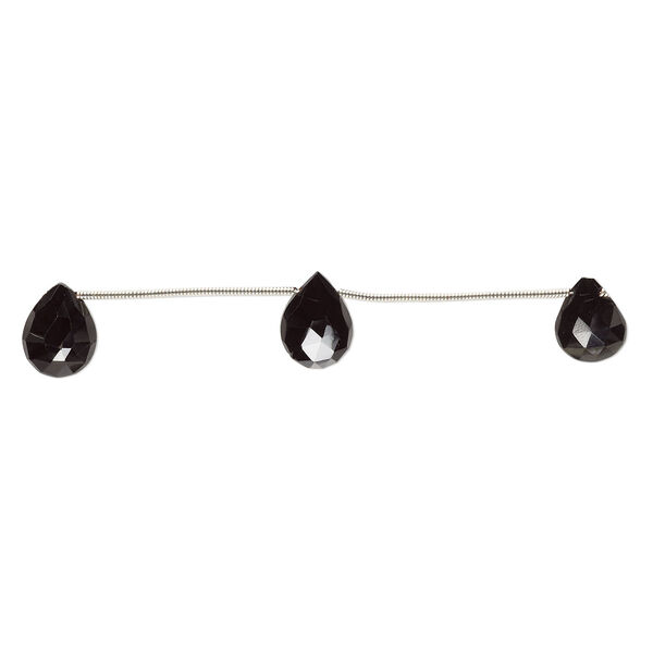 Bead, black spinel (natural), 12x9mm-14x10mm hand-cut top-drilled faceted puffed teardrop, B grade, Mohs hardness 8. Sold per pkg of 5 beads. image number 0