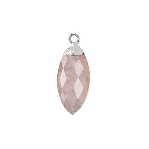 Strawberry quartz / sterling silver / copper 1pkg1, silver-plated hand-cut faceted puffed marquise drop natural 19x9mm