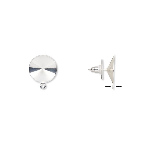 Earstud 1pkg10 Almost Instant Jewelry®, 16.5mm round / 16mm rivoli glue-in setting / closed loop / comfort clutch, silver-finished brass / steel / plastic 5 pair image number 0