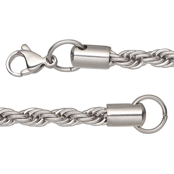 Chain, stainless steel, 4.9mm French rope, 16 inches with lobster claw clasp. Sold individually. image number 0